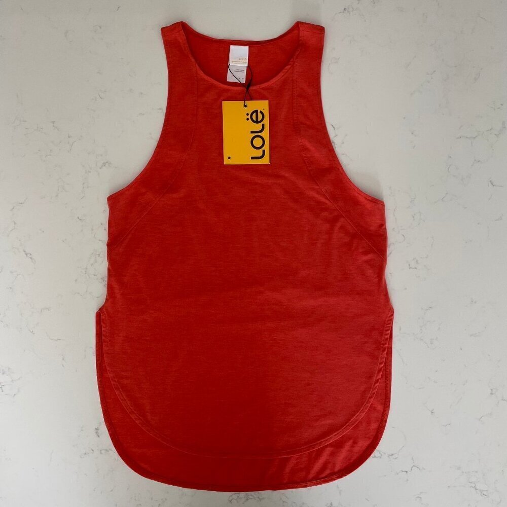 Lole Performance Wool Racer Back Hi Low Tank Top Paprika Orange Sz S NWT